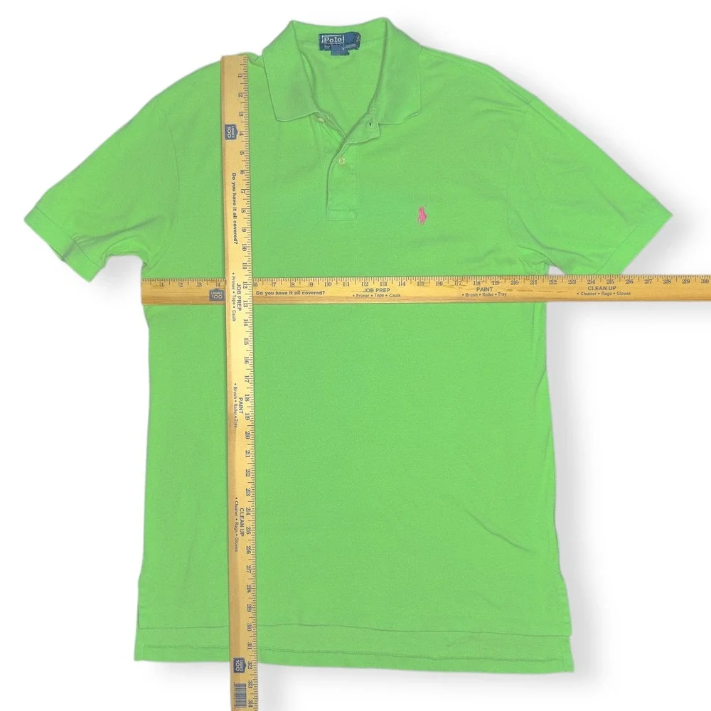 Polo Ralph Lauren Men's L Green Short Sleeve Polo Shirt Pink Pony 100% Cotton‎